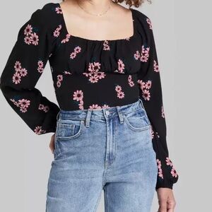 NWT [wildfable] women’s floral puff sleeve long sleeve shirt in medium